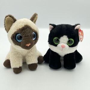 Set‎ Of 2 TY Beanie Plush Cats Jaden & Eva Stuffed Animal Toy Cat Kitten